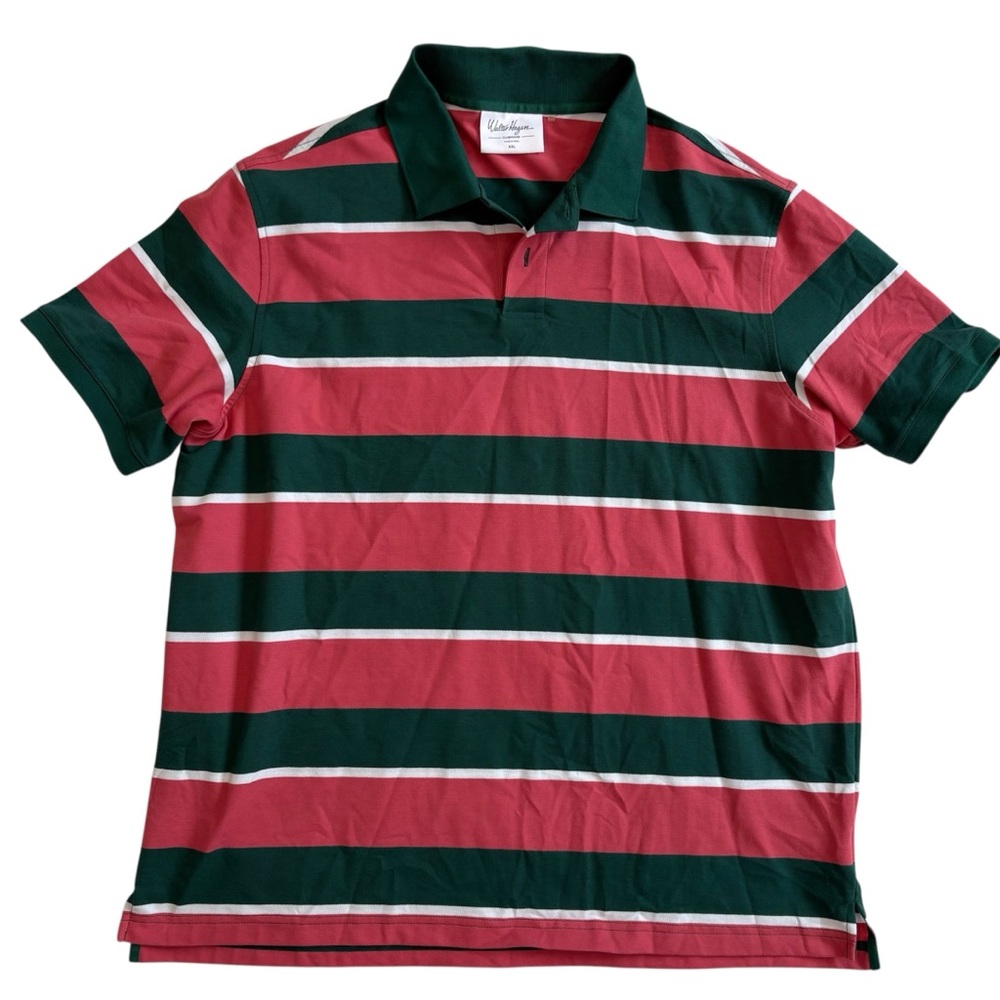 Walter Hagen Men’s Green and Pink‎ Woven Polo Horizontal Rugby XXL